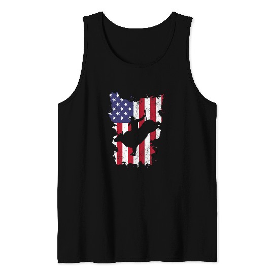 Bull Riding Rodeo Cowboy USA Flag 4th Of July US America Tank Tops