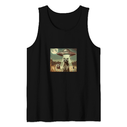 Raccoon Pet UFO Raccoon Funny Retro Alien Trash Pandas Astronomy Meme Tank Tops
