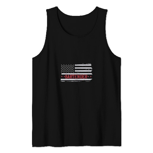 Patriotic Bartender USA Flag Barkeeper Barman Tank Tops