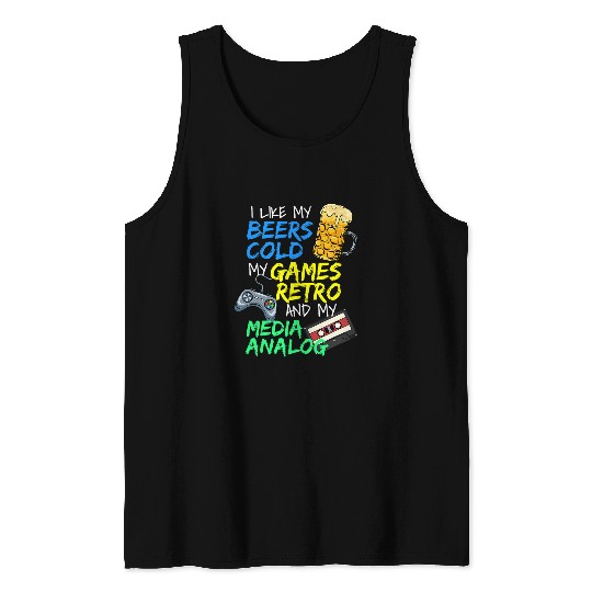 Beer Fun Analog Media Retro Gamer Gaming Geek Cassette Tank Tops