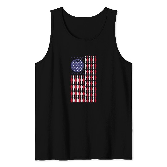 Bowling USA Flag 4th Of July Patriotic Bowler Men Women Kids Tank Tops