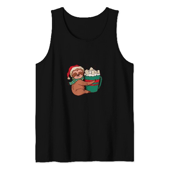Sloth Pet Cute Christmas Sloth Hugging Hot Marshmallow Chocolate Tank Tops