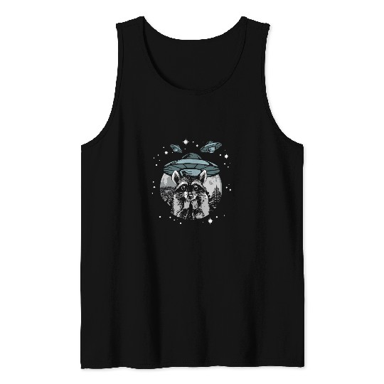 Raccoon Pet UFO Alien Spaceship Extraterrestrial Trash Panda Tank Tops