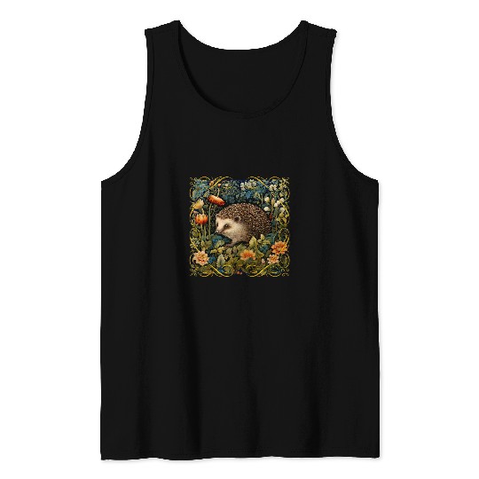 Hedgehog Pet Tapestry in the Style of William Morris Tank Tops