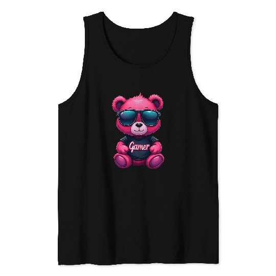 Bear Pet Gamer Bear Cool Neon Pink Gaming Tank Tops