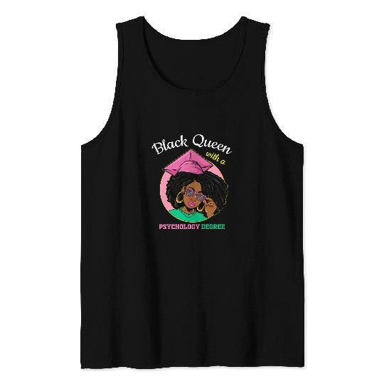 Black Queen With A Psychology Degree Pink Green Graduation Tank Tops