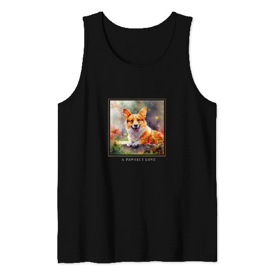 Clear Red Corgi Dog Garden Flowers Painting Pet Mom Dad Tank Tops