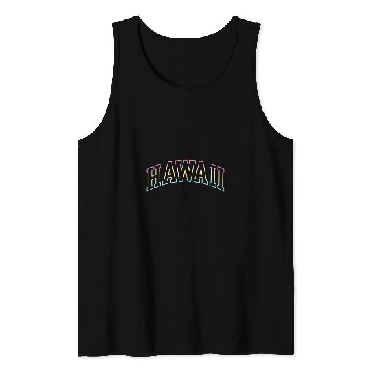 Hawaii HI Rainbow Varsity Cool Hawaiian Simple Letter Tee Tank Tops
