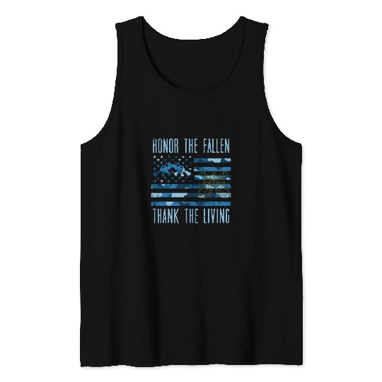 Blue Camo US Flag Honor The Fallen Thank Living Memorial Day Tank Tops