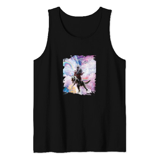 Sloth Pet Laser Eyes Space Cat on Sloth Dinosaur Rainbow Tank Tops