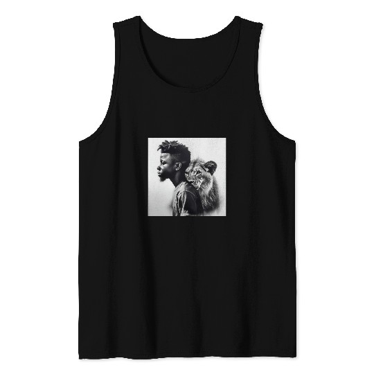 Black Boy walking with lions Black Pride African American 1 Tank Tops