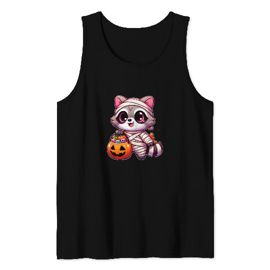 Raccoon Pet Cute Mummy Raccoon Halloween Scary Pumpkin Trick or Treat Tank Tops