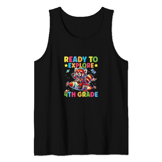 Panda Pet Ready To Explore 4th Grade Space Back To School Red Panda Tank Tops