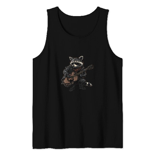 Raccoon Pet Guitarist Strumming Tune Music Animal Graphic Tank Tops
