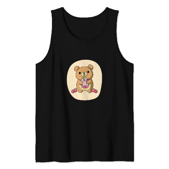 Bear Pet Teddy Bear Cottagecore Aesthetic Pastel Strawberry Milk Cute Tank Tops