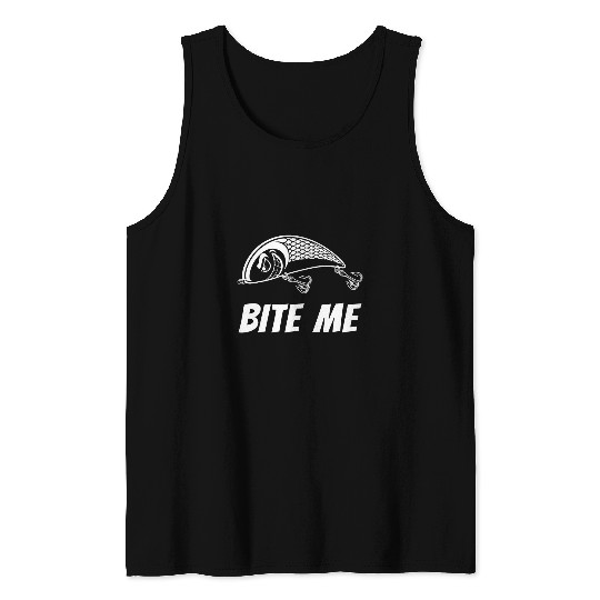 Bite Me Fishing Lure Graphic Image Skull Fish Skeletons Men 2 Tank Tops