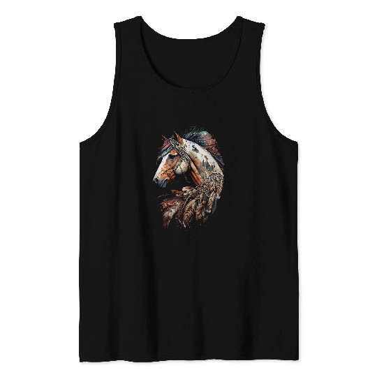 Bohemian Horse Portrait Horseback Native Equestrian Themed Tank Tops