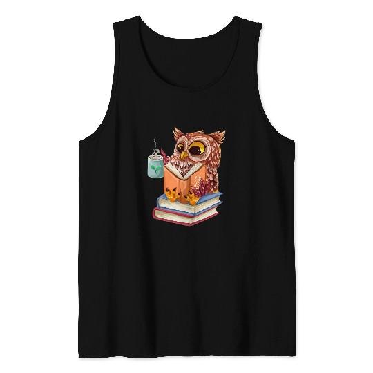 Coffee Fun Just One More Chapter Cute Owl Reading Book With Coffee Tank Tops
