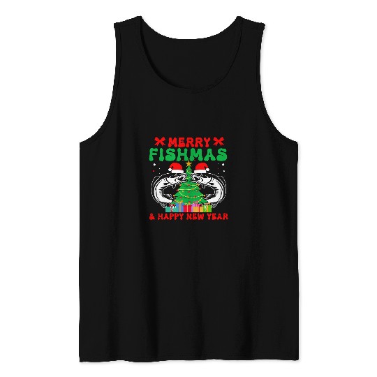 Bass Fishing Merry Fishmas And Happy New Year Christmas Tank Tops