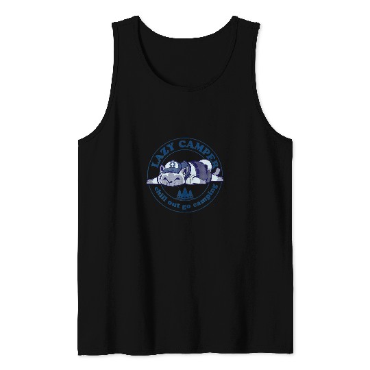 Scout Job Lazy Cat Scout Camping Summer Camp Cute Blue Animal Tank Tops