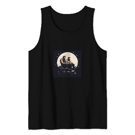Bear Pet Gay Muscle Daddy Bear Pride LGBTQ 2 Guys On The Moon Tank Tops