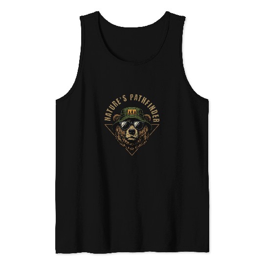 Bear Pet Natures Pathfinder Bear Wilderness Emblem Tank Tops