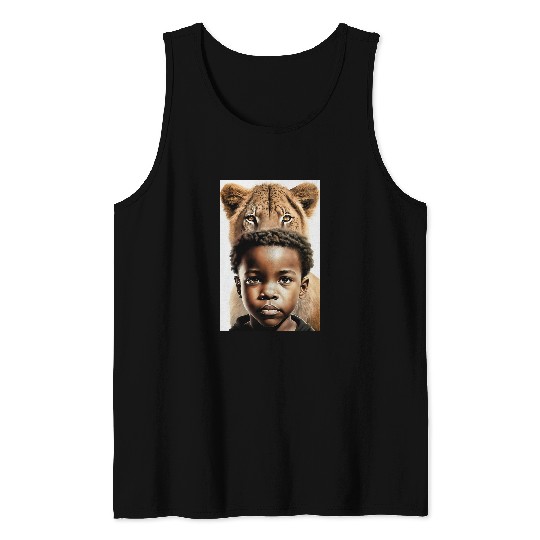 Black Boy walking with lions Confidence African American Men Tank Tops
