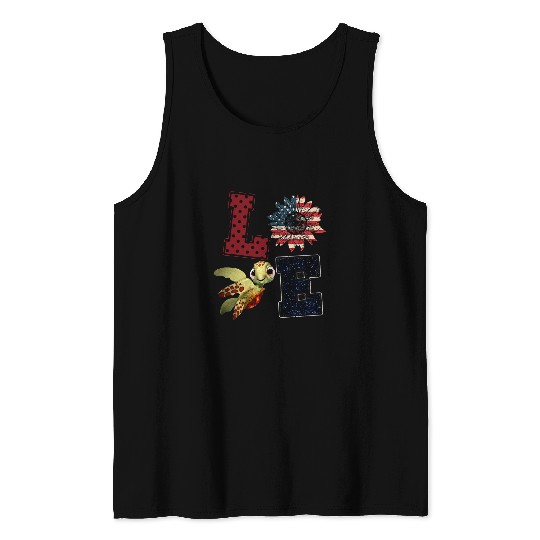 Turtle Pet cute love turtle and sunflower american flag happy Tank Tops