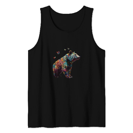 Bear Pet Bear Butterfly Artwork Colorful Animal Motif Bear 05 Tank Tops