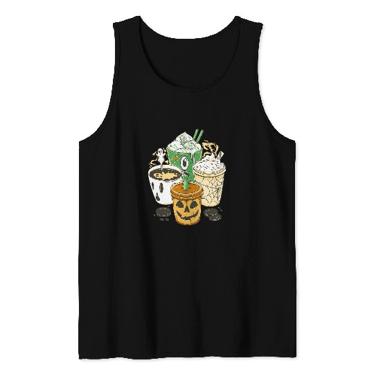 Coffee Fun Horror Fall Coffee Pumpkin Spice Latte Halloween Costume Tank Tops