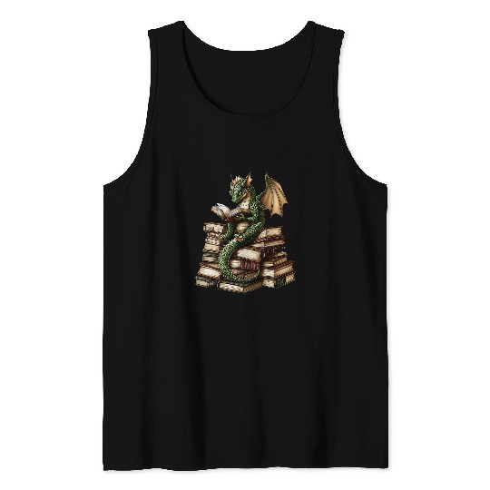 Dragon Pet Realistic Fantasy Dragon Reading Books for Book Lovers Tank Tops