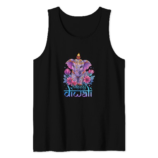 Elephant Pet Happy Diwali Festival of Lights Diya Elephant Tank Tops