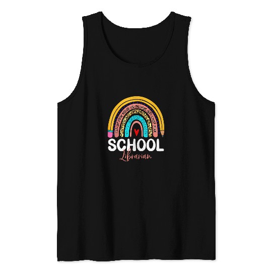 Librarian Job Leopard Rainbow Back To School Teacher Tank Tops