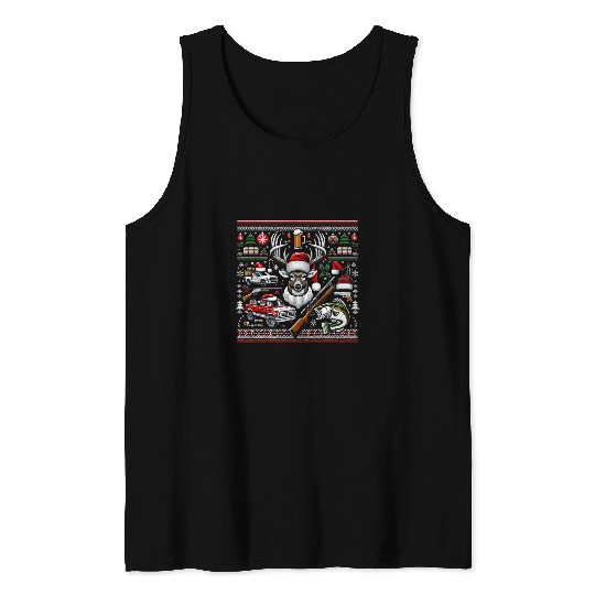 Deer Hunting Bass Fishing Redneck Ugly Christmas Tank Tops