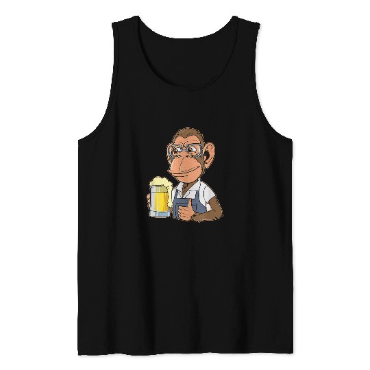 Beer Fun Ape Drinking Beer Drunk Monkey Gorilla Beer Drinker Tank Tops