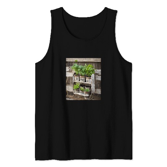 Herb Garden Rustic Markers Tank Tops
