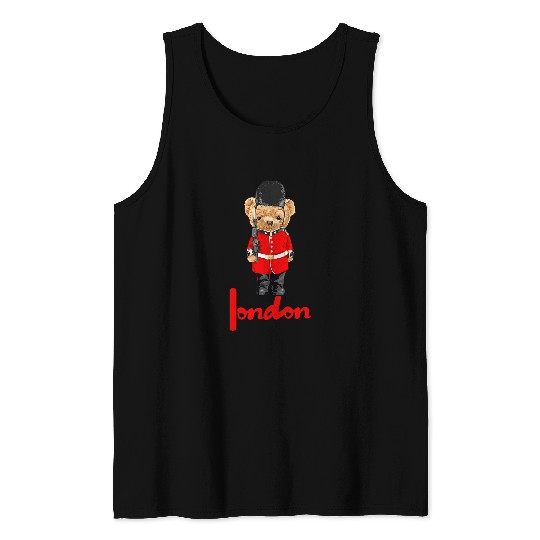 Bear Pet Cool London Teddy Bear Illustration Novelty Graphic Designs Tank Tops