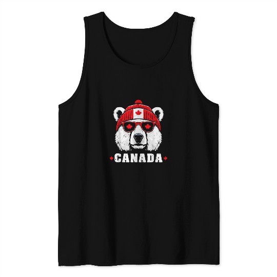 Bear Pet Polar White Bear Canadian Flag Happy Canada Day Tank Tops