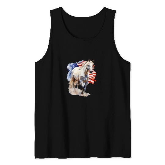 Horse American Flag 4th of July vintages USA Patriotic Pride Tank Tops