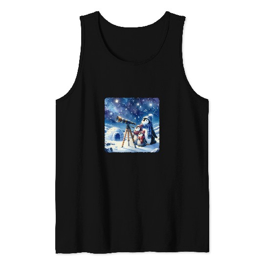 Penguin Pet Family Stargazing On Clear Winter Night Scarves Sky Tank Tops