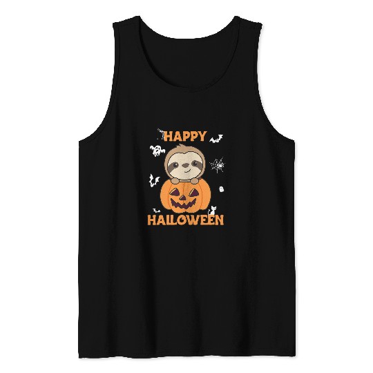 Sloth Pet in Pumpkin Sloths Happy Halloween Tank Tops