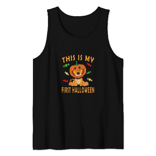 Lion Pet Kids This Is My First Halloween Baby Lion With Pumpkin Helmet Tank Tops