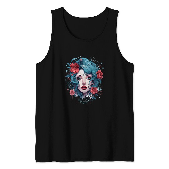 Chicano Girl Mexico Flowers Death Pretty Tank Tops