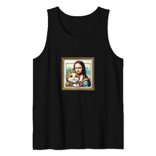 Lion Pet Humor Mona Lisa With Lionhead Rabbit Tank Tops