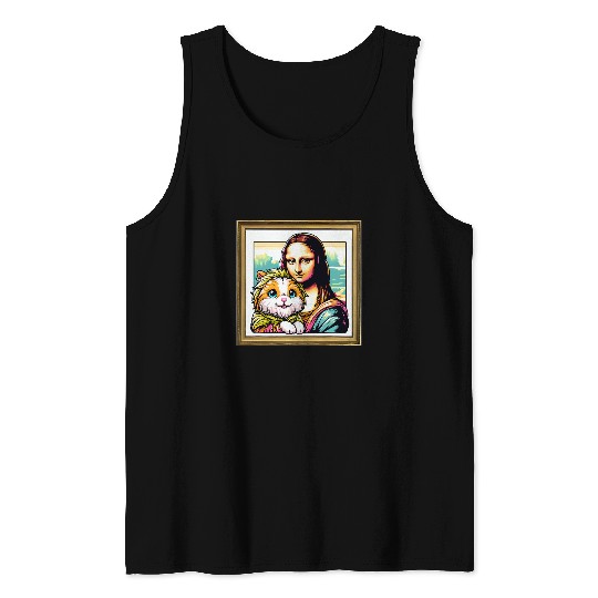 Lion Pet Humor Mona Lisa With Lionhead Rabbit Tank Tops