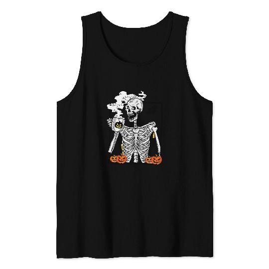 Coffee Fun Hot Coffee Skeletons Crewneck Tank Tops