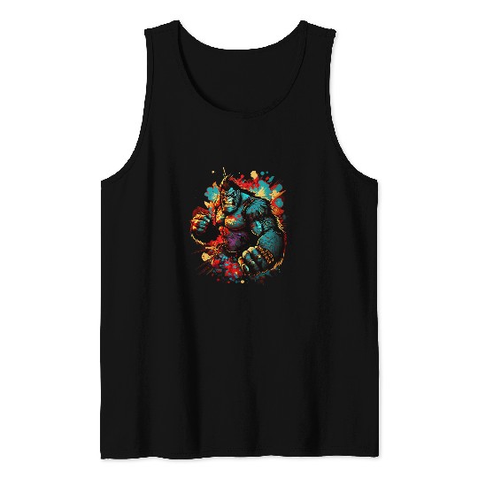 Gorilla Boxer Splash Graffiti Graphic Tank Tops
