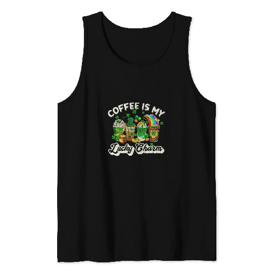 Coffee Fun Is My Lucky Charm Rainbow Green Balloon Tank Tops