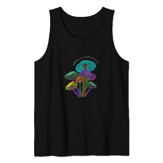 Colorful Hippy 1960s 1970s Mushroom Garden Unisex Hippie Tank Tops