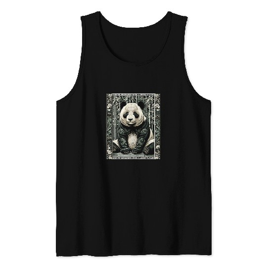 Panda Pet Giant Panda Artwork Elegant Tapestry Motif Style Tank Tops
